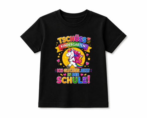 Preview: Tschüss Kindergarten Einhorn T-Shirt Kinder – Ich Glitzere Jetzt In Der Schule – Einschulung Shirt Mädchen